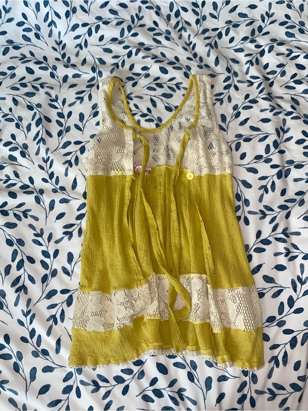 Free People Chartreuse & Cream Lace-Panel Camisole - Picture 4 of 4